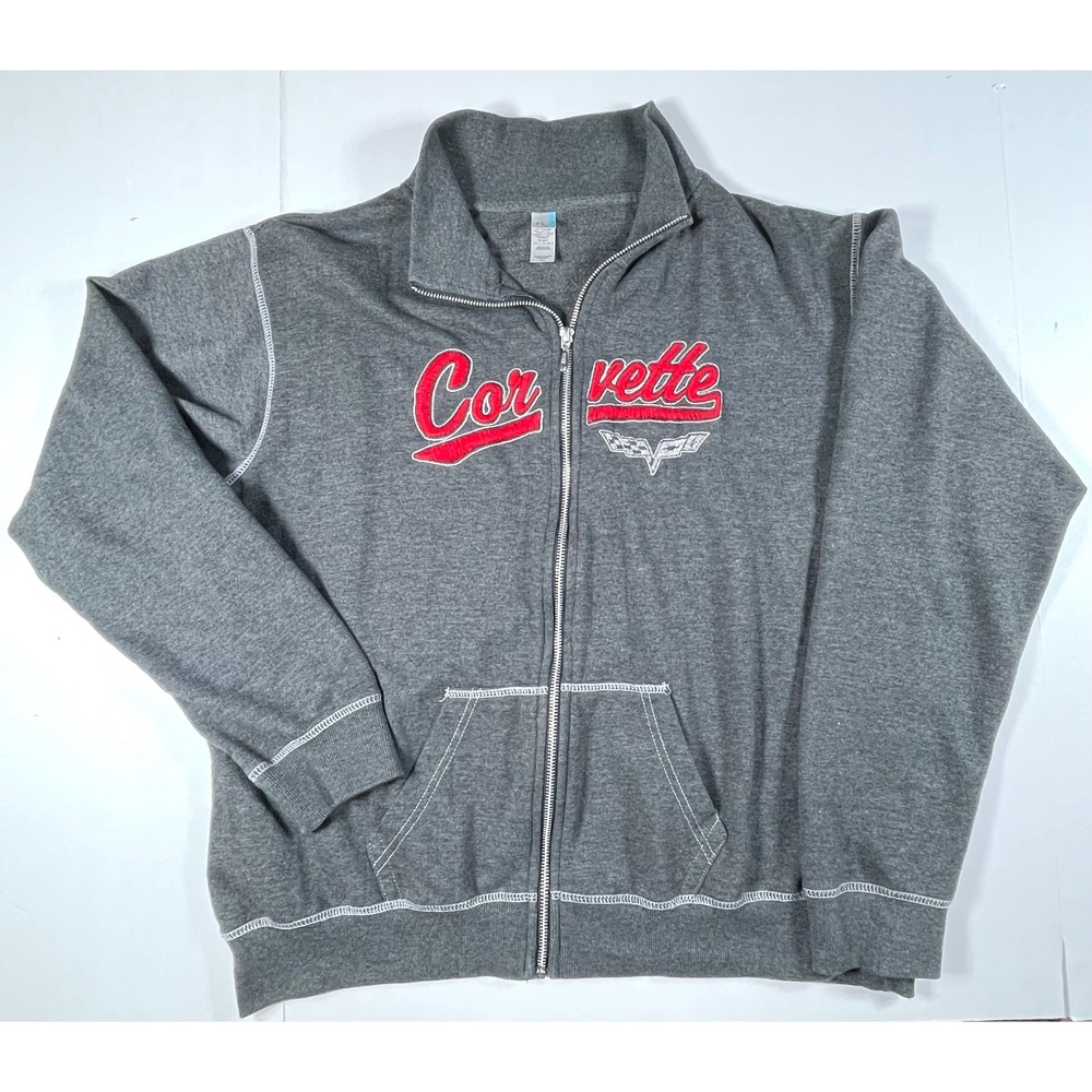 Perrin Corvette Zip Up Sweatshirt Womens 2XL Gray Embroidered Racing Jacket
